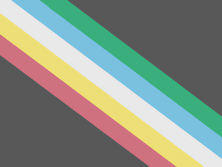The Disability Pride Flag. From left to right, it has muted stripes of red, yellow, white, blue, and green going from upper left to lower right on a field of black.